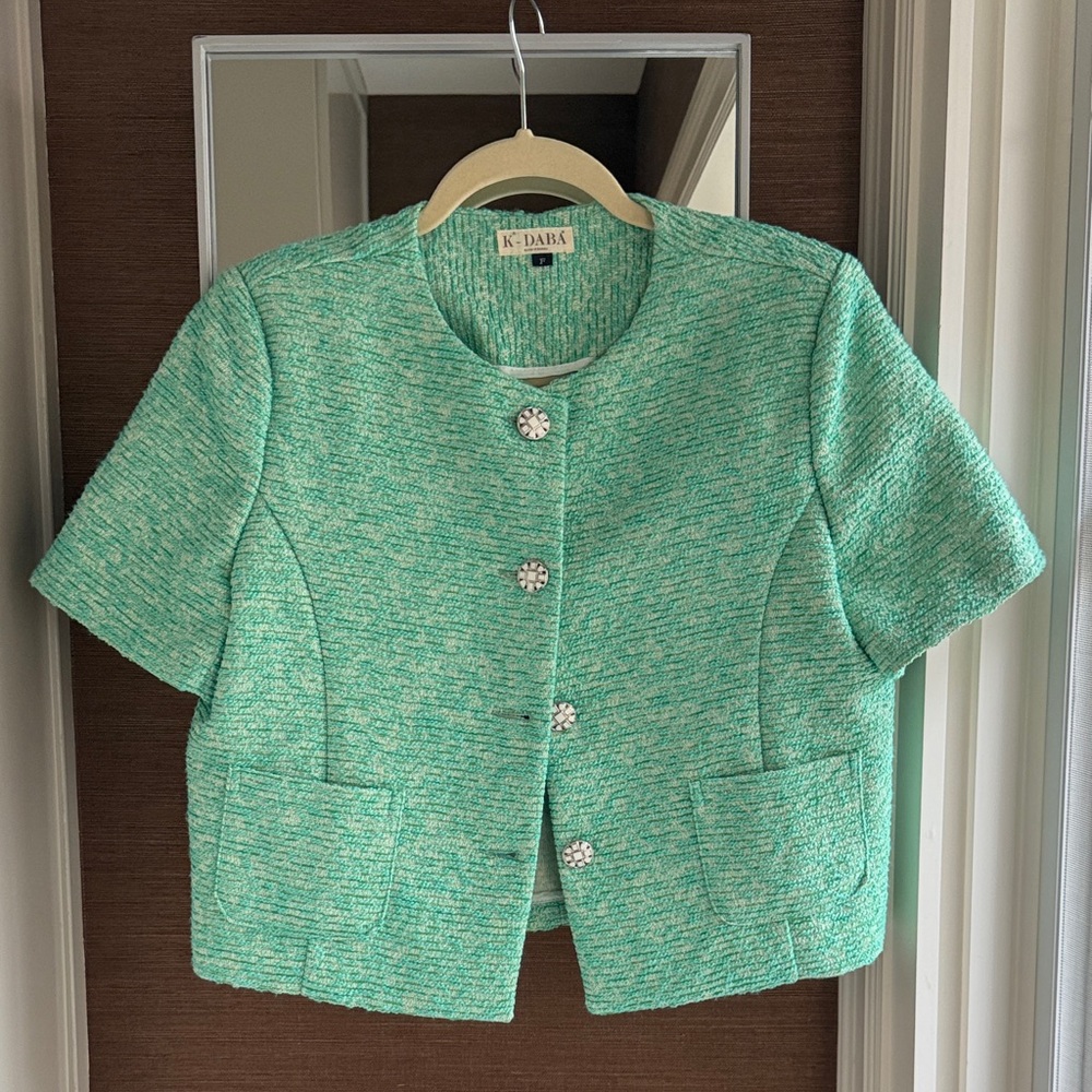 Dabagirl Green Tweed Short Sleeve Jacket